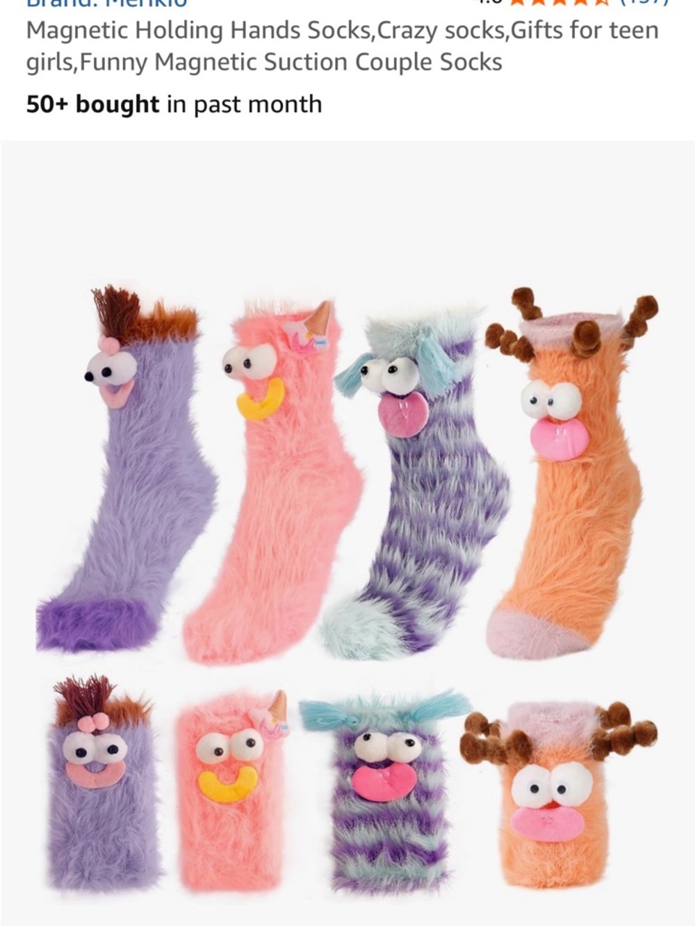 Cute Fuzzy Monster Socks - Pastel Purple, Pink, Mint & Orange
